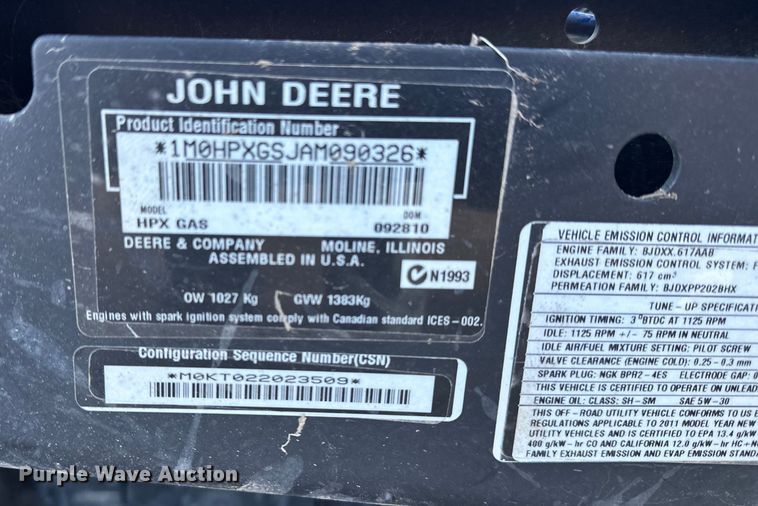 image for item DF8644 2010 John Deere Gator HPX utility vehicle