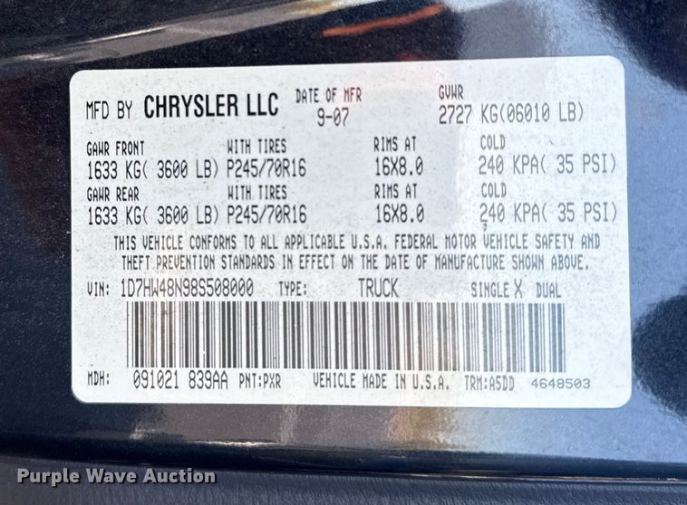 image for item DJ7993 2008 Dodge Dakota Crew Cab pickup truck