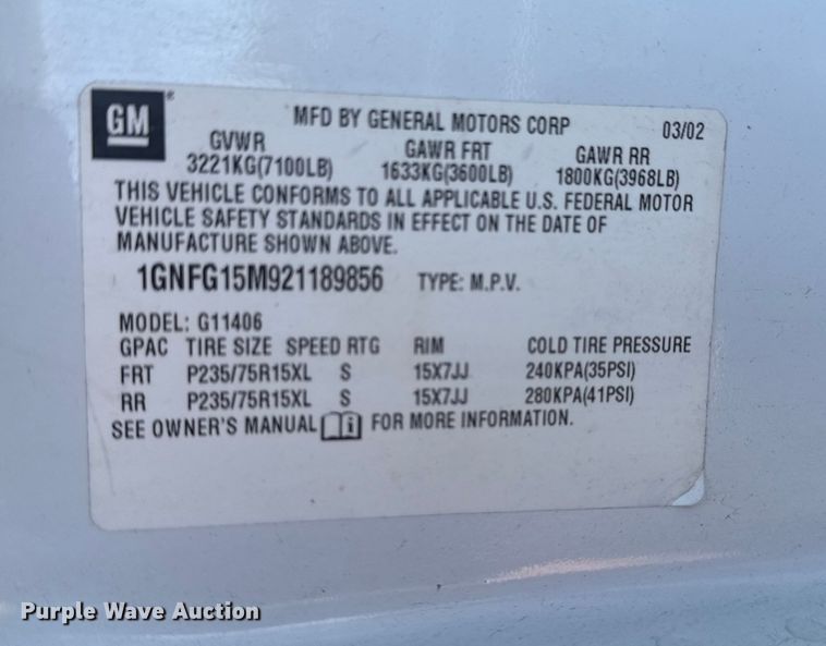 image for item DJ7994 2002 Chevrolet Express van