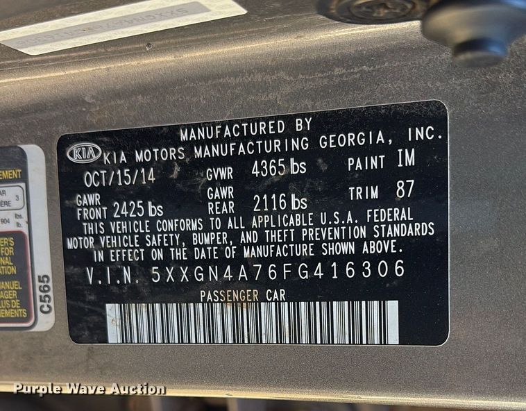 image for item DM1971 2015 KIA Optima EX 