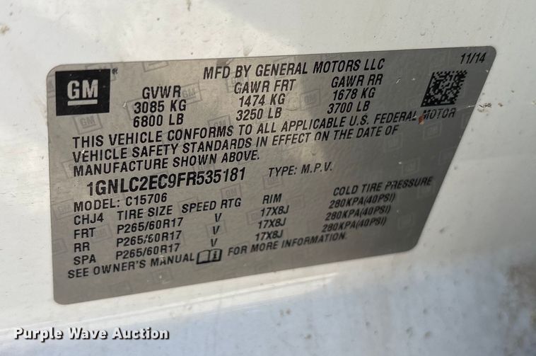 image for item DM1972 2015 Chevrolet Tahoe Police SUV