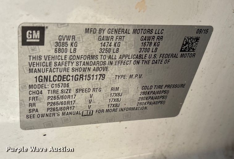 image for item DM1973 2016 Chevrolet Tahoe Police SUV