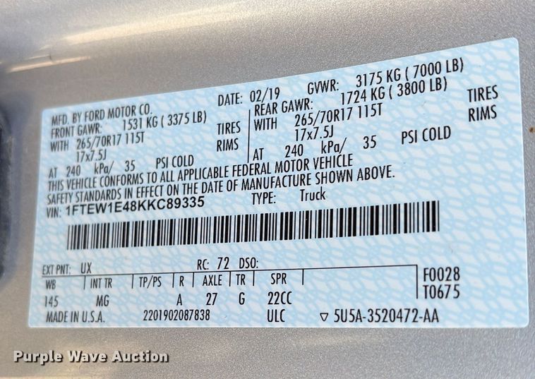 image for item DM1978 2019 Ford F150 XLT SuperCrew pickup truck