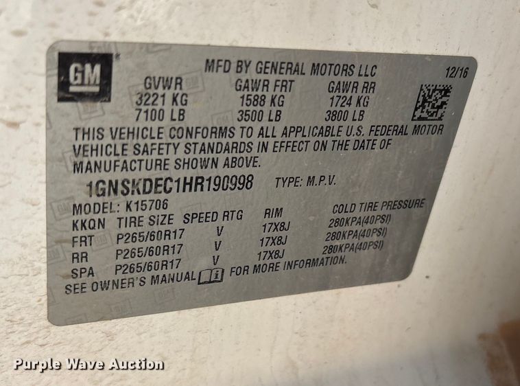 image for item DM1982 2017 Chevrolet Tahoe Police SUV