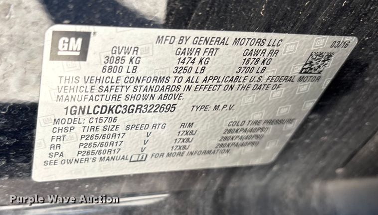 image for item DM1985 2016 Chevrolet Tahoe Police SUV