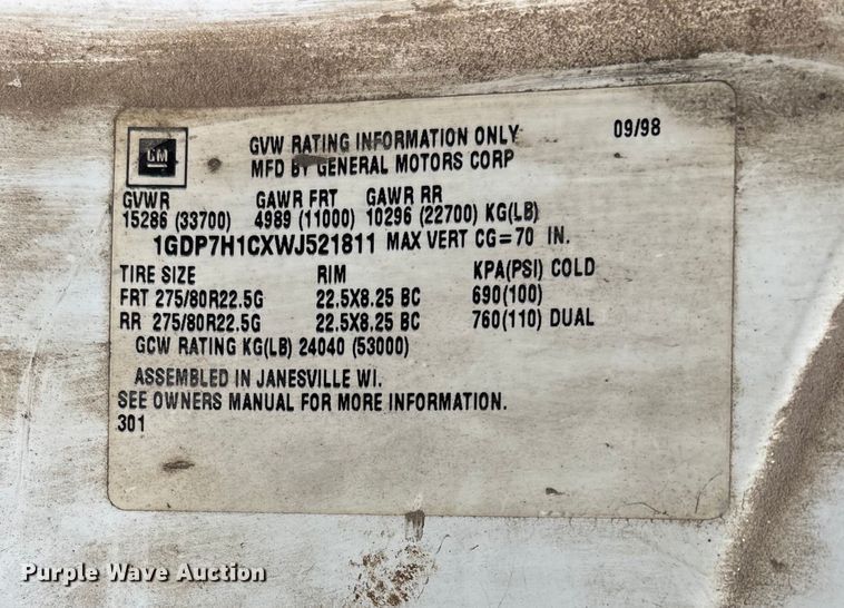 image for item DU1498 1998 GMC C7500 dump truck