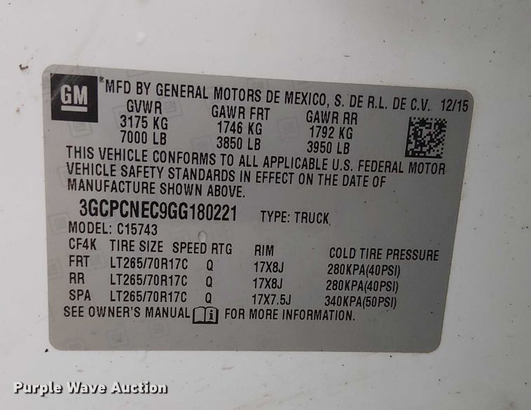 image for item DU3686 2016 Chevrolet Silverado 1500 Crew Cab pickup truck