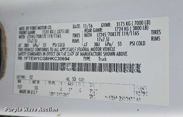 image for item DU3688 2017 Ford F150 XL SuperCrew pickup truck