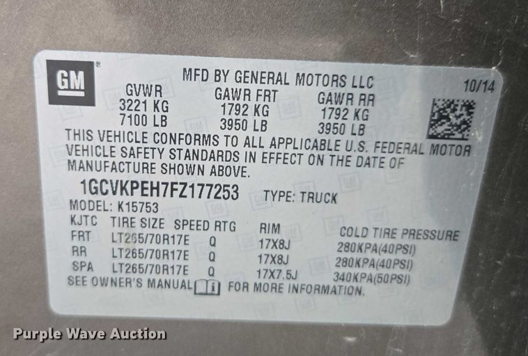 image for item DU3703 2015 Chevrolet Silverado 1500 Double Cab pickup truck