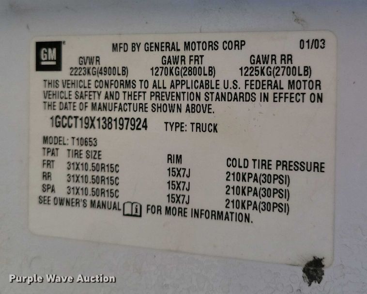image for item DX6587 2003 Chevrolet  S10 Ext. Cab pickup truck