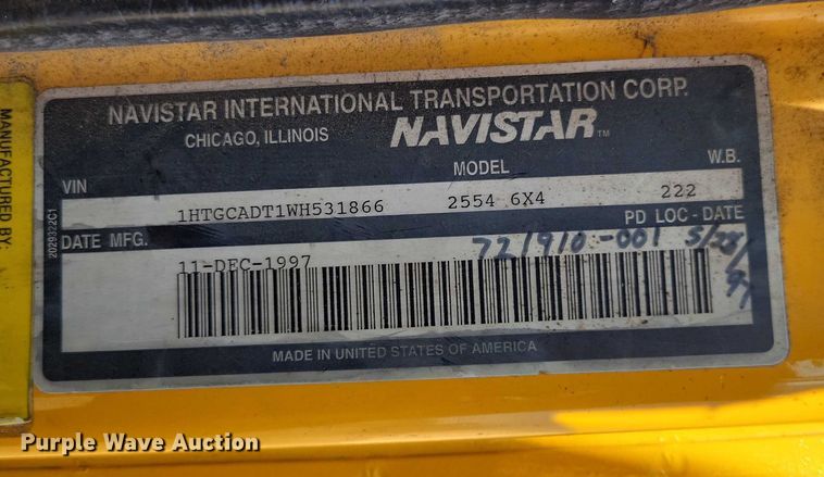 image for item DX6588 1998 International  2554 dump truck