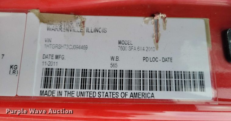 image for item DX6590 2012 International  Work Star 7600 dump truck