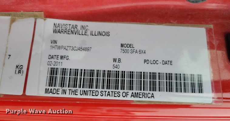 image for item DX6591 2011 International  Work Star 7500 dump truck