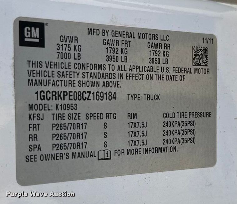 image for item DY8456 2012 Chevrolet Silverado 1500 Ext. Cab pickup truck