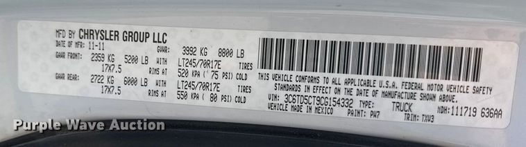 image for item DY8457 2012 Dodge Ram 2500HD Crew Cab pickup truck