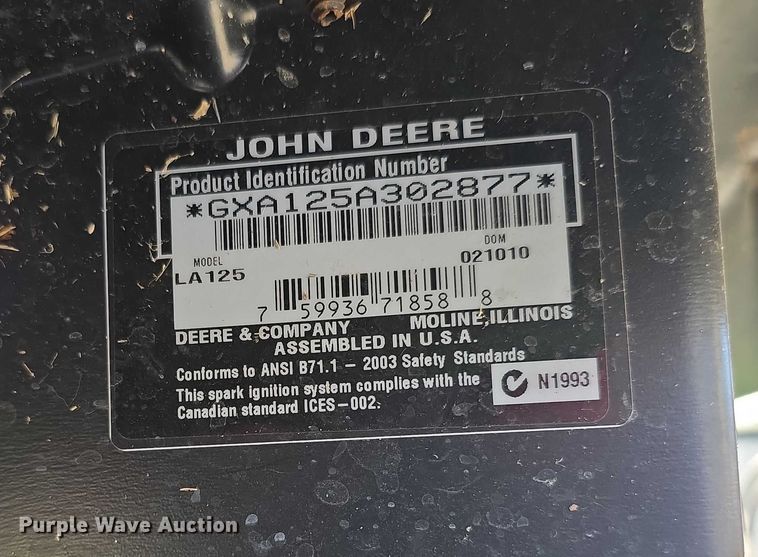 image for item DZ3537 2010 John deere LA125 riding mower lawn mower