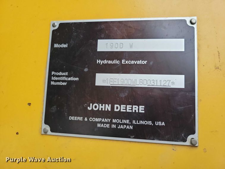 image for item EA2706 2012 John Deere 190D W wheeled excavator