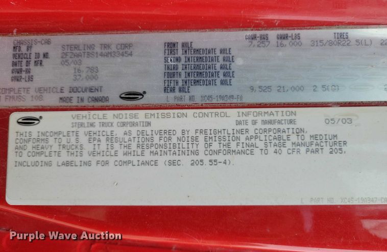 image for item EA2708 2004 Sterling L7500 dump truck