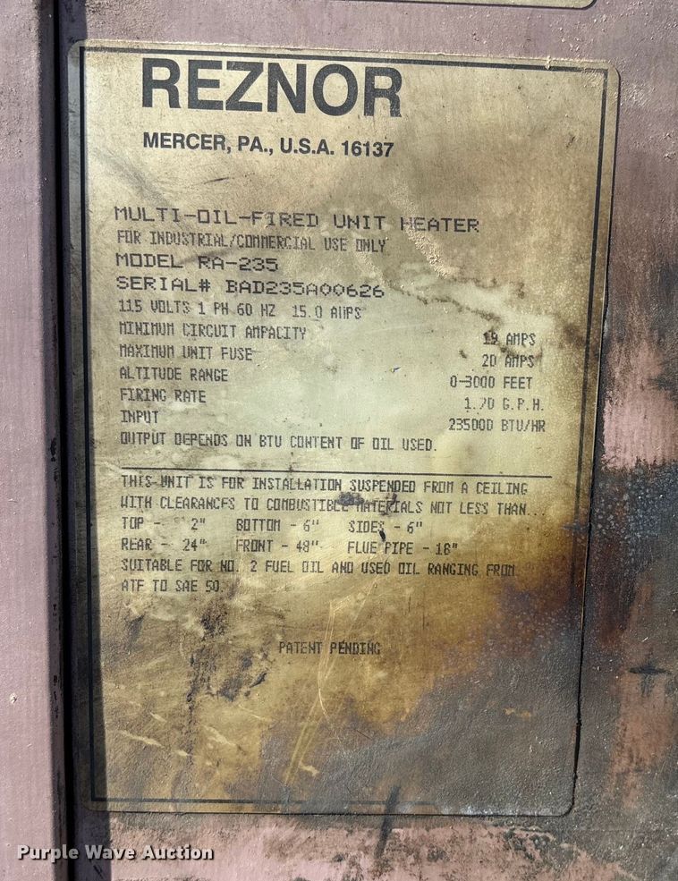 image for item ED2332 Reznor RA235 oil heater