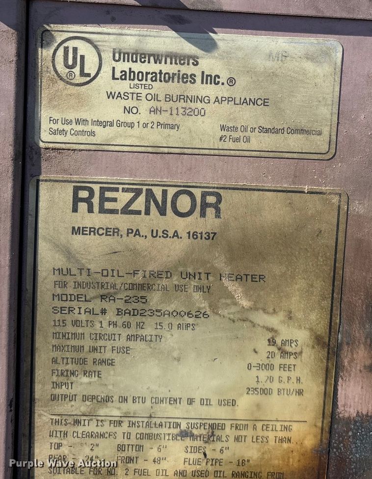 image for item ED2332 Reznor RA235 oil heater