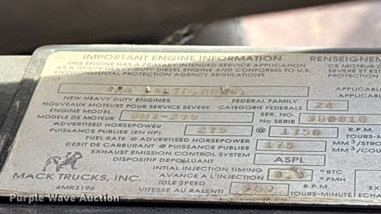 image for item ED2334 1993 Mack MR688P pumper fire truck