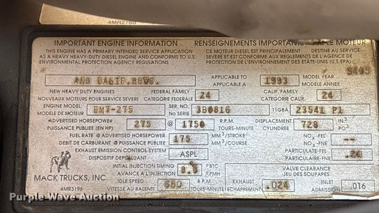 image for item ED2334 1993 Mack MR688P pumper fire truck