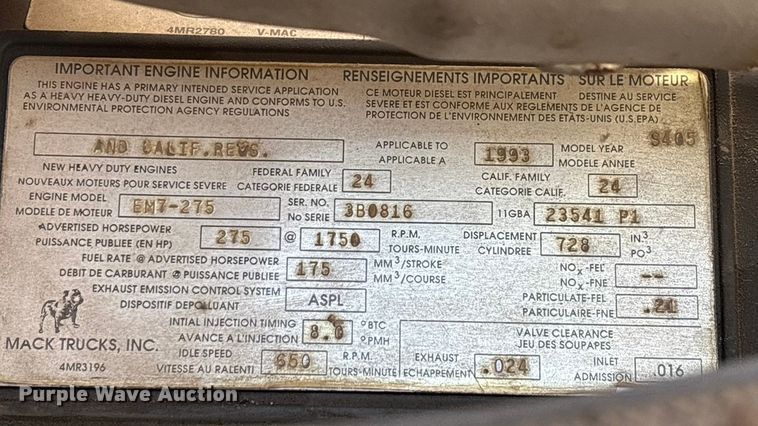 image for item ED2334 1993 Mack MR688P pumper fire truck