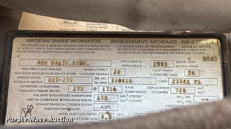 image for item ED2334 1993 Mack MR688P pumper fire truck