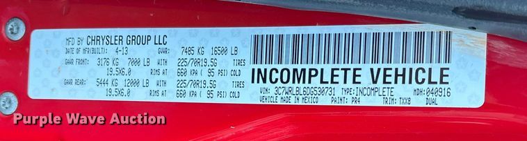 image for item ED2338 2013 RAM 4500 truck cab and chassis