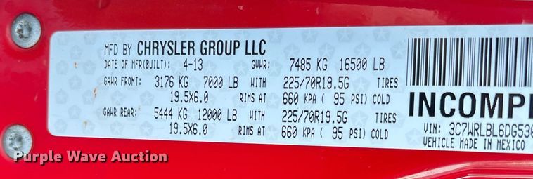 image for item ED2338 2013 RAM 4500 truck cab and chassis