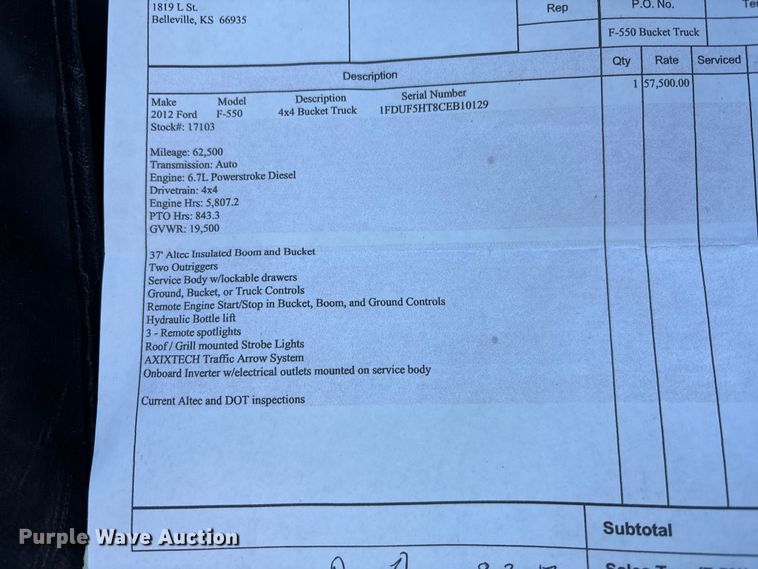 image for item EE4289 2012 Ford F550 bucket truck