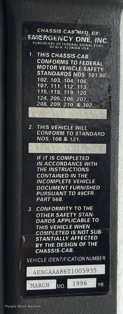 image for item EE4363 1996 E-One pumper fire truck