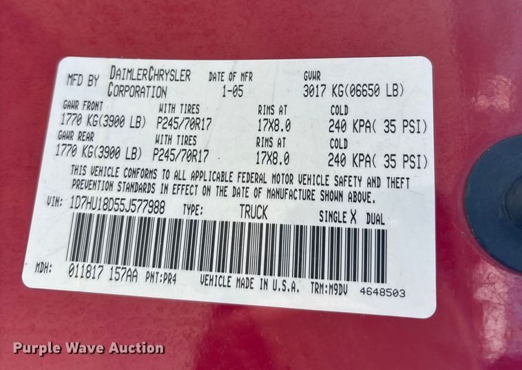 image for item EE4364 2005 Dodge Ram 1500 Quad Cab pickup truck