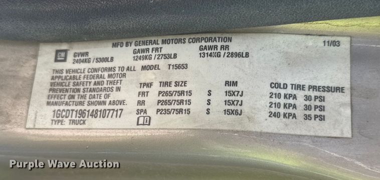 image for item EF2278 2004 Chevrolet Colorado Ext. Cab pickup truck