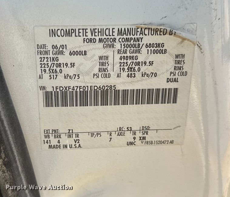 image for item EF2279 2001 Ford F450 Super Duty dump flatbed truck