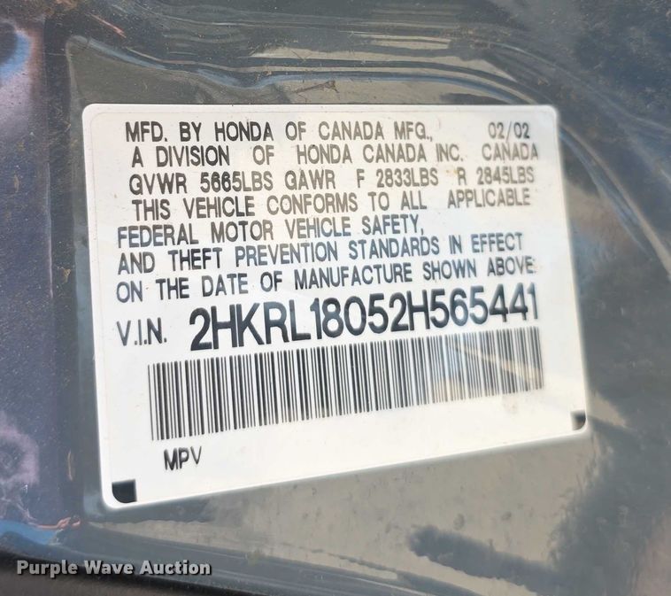 image for item EF3678 2002 Honda Odyssey van