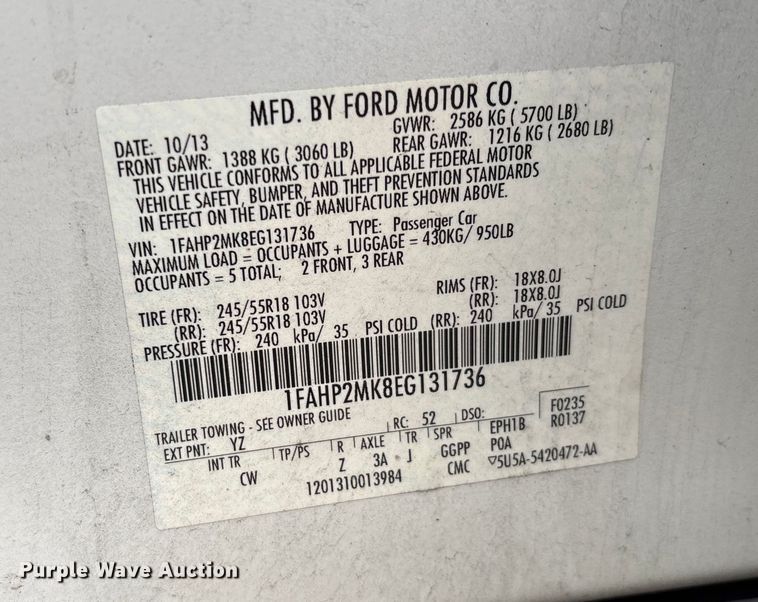 image for item EG8637 2014 Ford Taurus Police Interceptor 