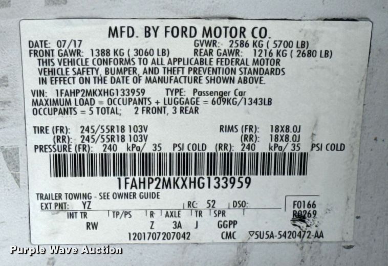 image for item EG8644 2017 Ford Taurus Police 