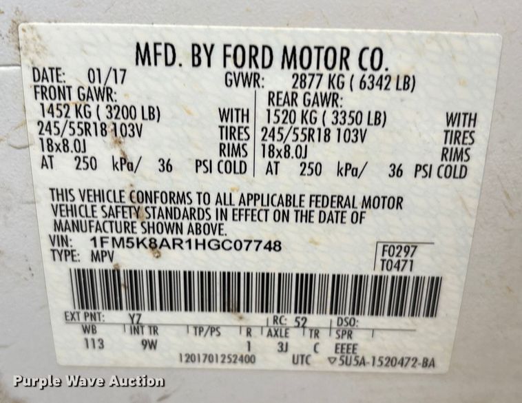 image for item EG8646 2017 Ford Explorer Police SUV