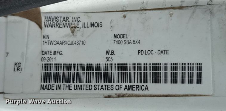 image for item EG8736 2012 International 7400 dump truck