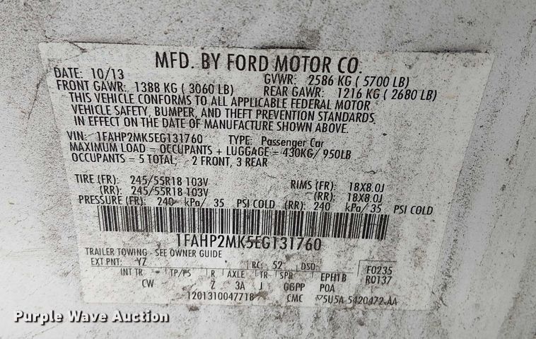 image for item EG8771 2014 Ford Taurus Police Interceptor 