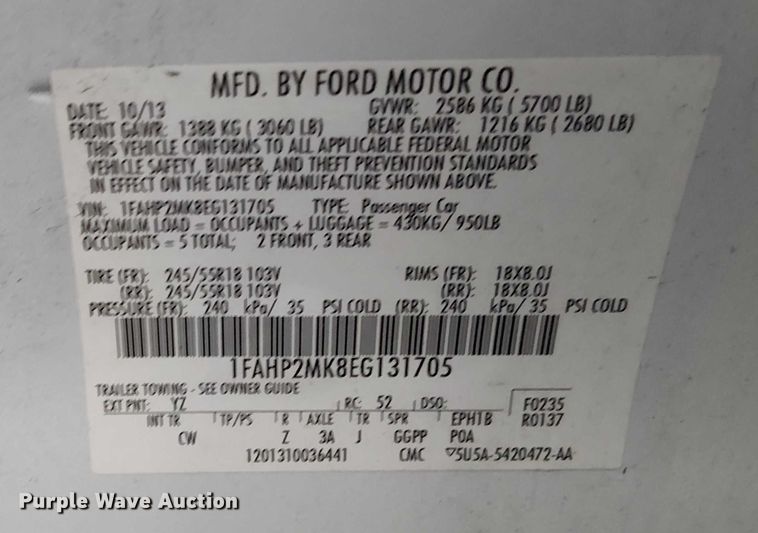 image for item EG8774 2014 Ford Taurus Police Interceptor 