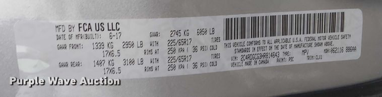 image for item EG8775 2017 Dodge Grand Caravan SXT van