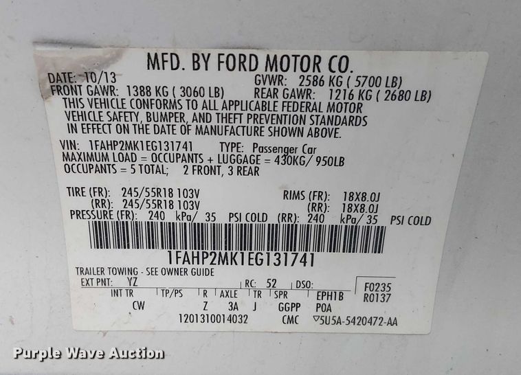 image for item EG8778 2014 Ford Taurus Police Interceptor 