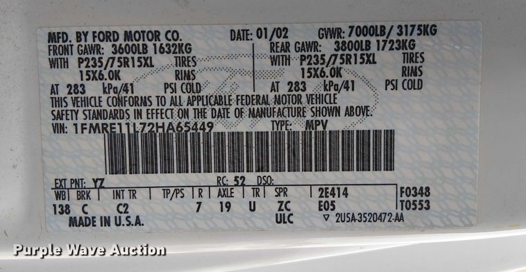 image for item EG8785 2002 Ford E150 van