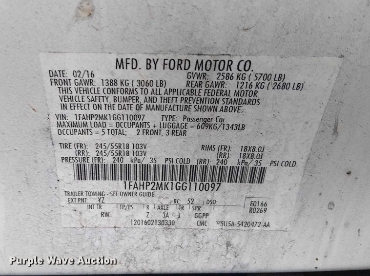 image for item EG8788 2016 Ford Taurus Police Interceptor 