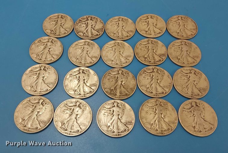 image for item EG8789 (20) Walking Liberty half dollars