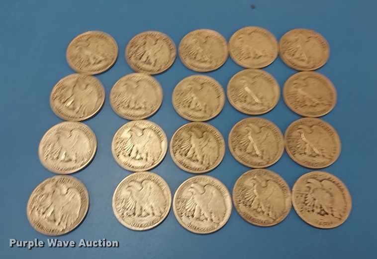image for item EG8789 (20) Walking Liberty half dollars