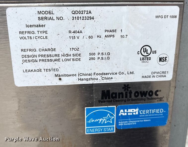 image for item EG8810 Manitowoc QD0272A ice maker