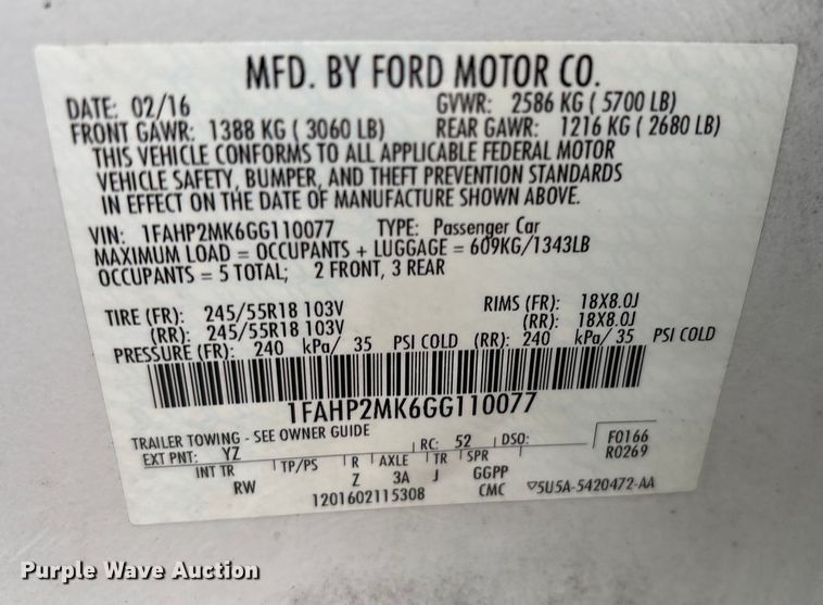 image for item EG8819 2016 Ford Taurus Police Interceptor 